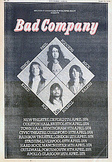 Bad Company 1974 Tour Advert from the NME